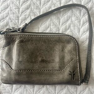 Frye gray leather wristlet
